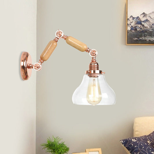Frendorf | 1 Lichtklar Glas Wand Sconces Licht Vintage Gold Kürbis Wohnzimmer Beleuchtung Leuchte mit lang ausziehbarem Arm