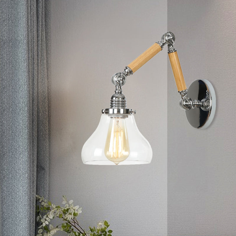 Frendorf | Gourd Wohnzimmer Wandlicht Leuchte Industrie Klarglas 1 Licht Chrome Wandleuchte mit 8"+8"/6"+6"/8"+4" Holzarm
