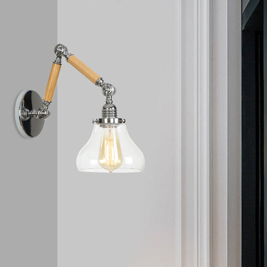Frendorf | Gourd Wohnzimmer Wandlicht Leuchte Industrie Klarglas 1 Licht Chrome Wandleuchte mit 8"+8"/6"+6"/8"+4" Holzarm