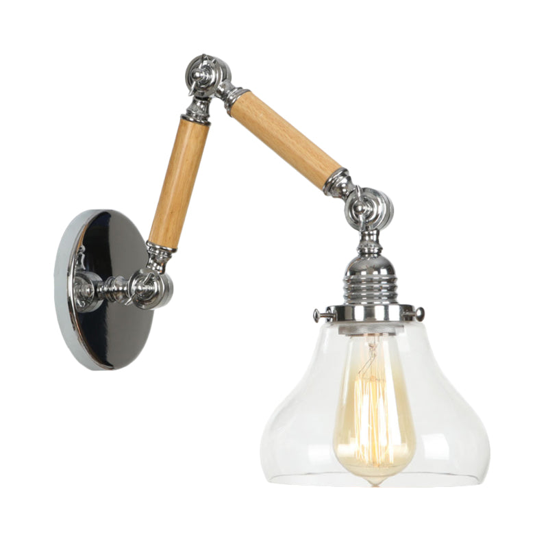 Frendorf | Gourd Wohnzimmer Wandlicht Leuchte Industrie Klarglas 1 Licht Chrome Wandleuchte mit 8"+8"/6"+6"/8"+4" Holzarm