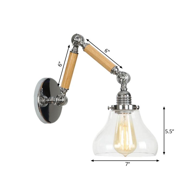 Frendorf | Gourd Wohnzimmer Wandlicht Leuchte Industrie Klarglas 1 Licht Chrome Wandleuchte mit 8"+8"/6"+6"/8"+4" Holzarm