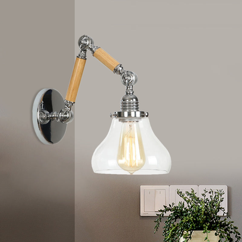 Frendorf | Gourd Wohnzimmer Wandlicht Leuchte Industrie Klarglas 1 Licht Chrome Wandleuchte mit 8"+8"/6"+6"/8"+4" Holzarm