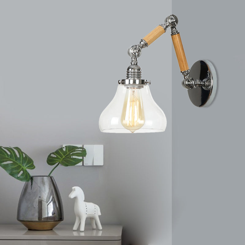 Frendorf | Gourd Wohnzimmer Wandlicht Leuchte Industrie Klarglas 1 Licht Chrome Wandleuchte mit 8"+8"/6"+6"/8"+4" Holzarm