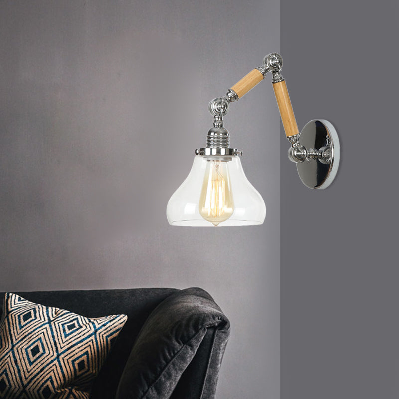 Frendorf | Gourd Wohnzimmer Wandlicht Leuchte Industrie Klarglas 1 Licht Chrome Wandleuchte mit 8"+8"/6"+6"/8"+4" Holzarm