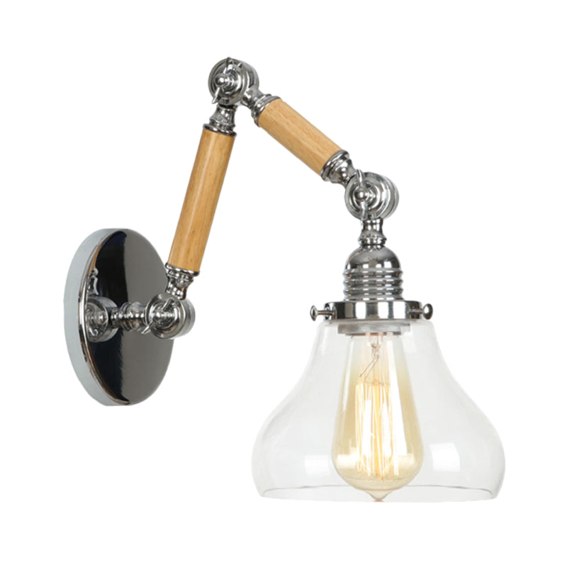 Frendorf | Gourd Wohnzimmer Wandlicht Leuchte Industrie Klarglas 1 Licht Chrome Wandleuchte mit 8"+8"/6"+6"/8"+4" Holzarm