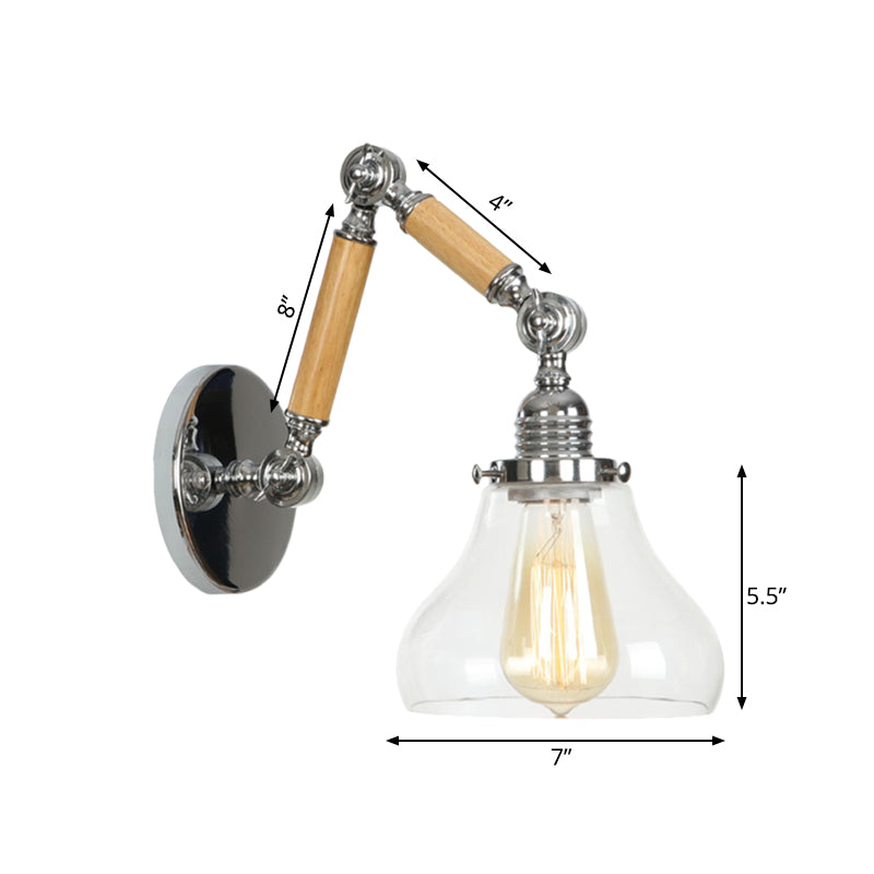 Frendorf | Gourd Wohnzimmer Wandlicht Leuchte Industrie Klarglas 1 Licht Chrome Wandleuchte mit 8"+8"/6"+6"/8"+4" Holzarm
