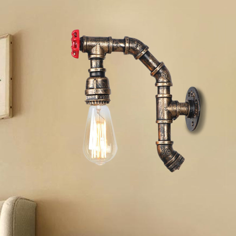 Frendorf | Leuchte aus Eisen mit freiliegender Glühbirne im Farmhouse-Stil, 1 Kopf, Wandmontage für den Flur in Bronze