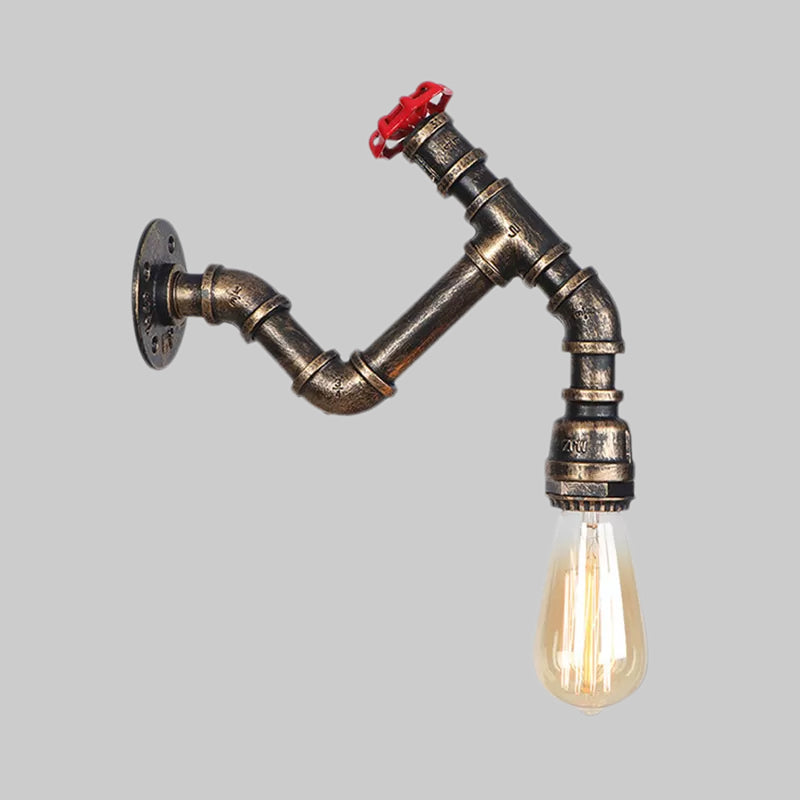 Frendorf | Exposed Bulb Eisen Wandlampe Industrie Stil 1 Kopf Flur Wandbeleuchtung Leuchte mit rohem Ventil in gealtertem Bronze
