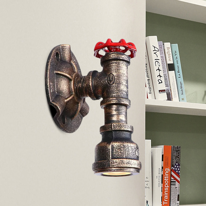 Frendorf | 1 Licht Pipe Shade Wand Scone Fixture Retro Industriel Bronze Metall Wandlamp mit Ventilrad für Innenräume