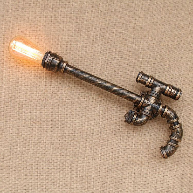 Frendorf | 1 Glühbirne pistolenförmige Wandlampe mit Rohrdesign Lagerstil Antikbronze Eisen Wandmontierte Leuchte