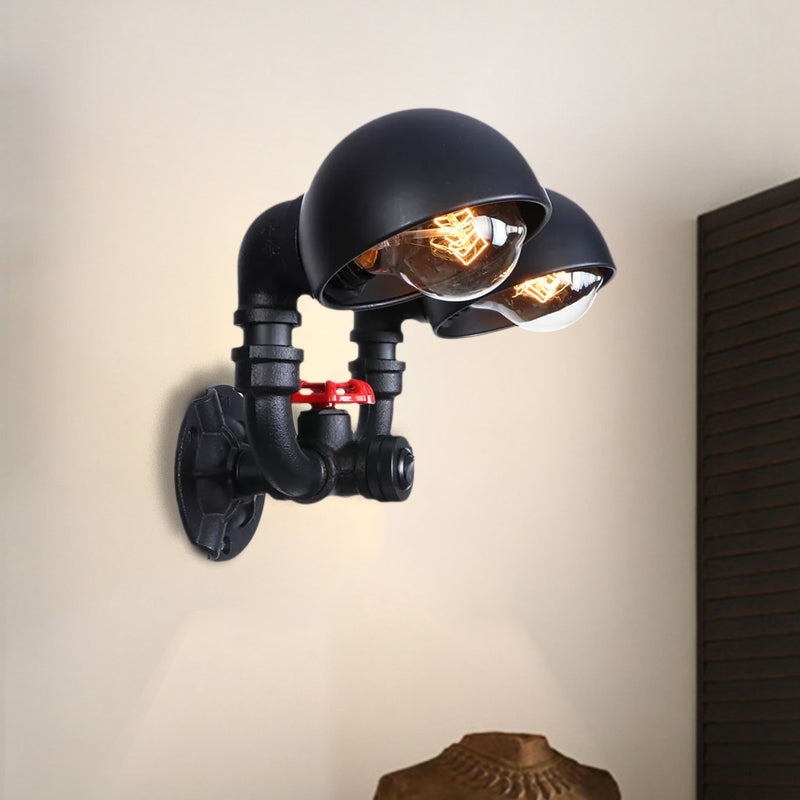 Frendorf | Metallische Kuppel Schatten Wandlicht Antik Stil 2 Lichter Korridor Wandleuchte mit Rohrdesign in Schwarz