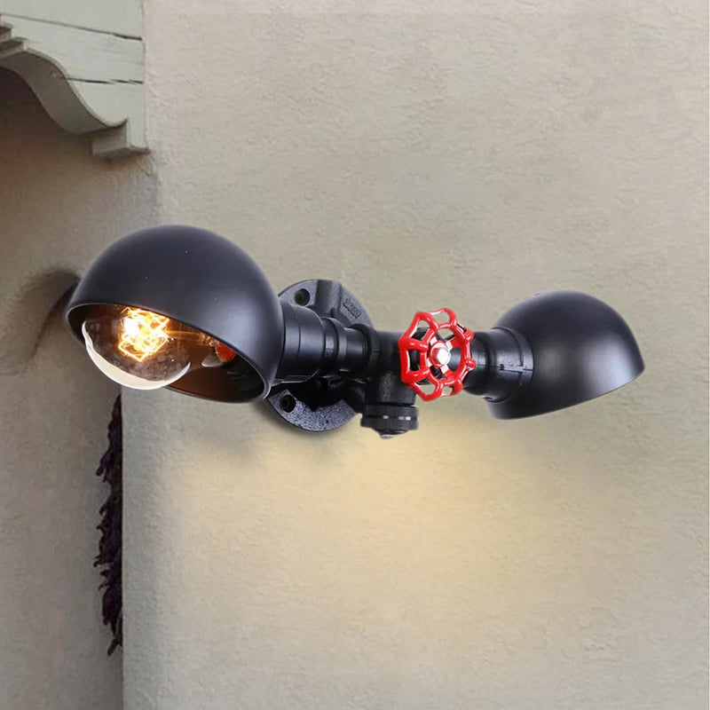 Frendorf | Gekapiteerde Metalen Wandlamp Boerderijstijl 2 Lichten Woonkamer Zwarte Wandmontage Licht met Ventielwiel Deco