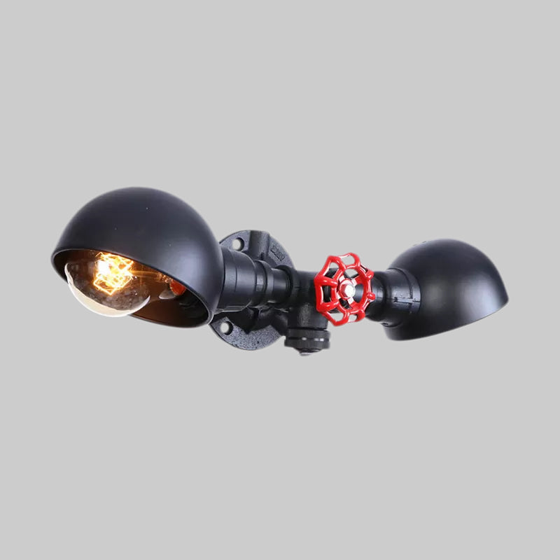 Frendorf | Gekapiteerde Metalen Wandlamp Boerderijstijl 2 Lichten Woonkamer Zwarte Wandmontage Licht met Ventielwiel Deco