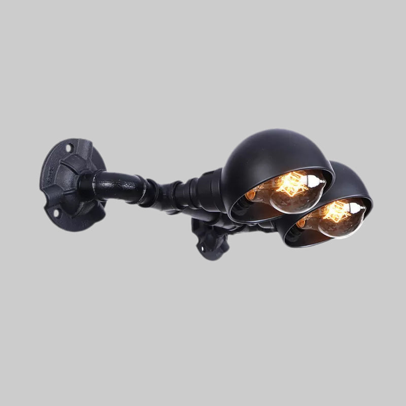 Frendorf | Schwarze Schalenform-Wandlampe mit Rohr Industriell Vintage Metall 2 Lichter Flur Wandbeleuchtung Leuchte