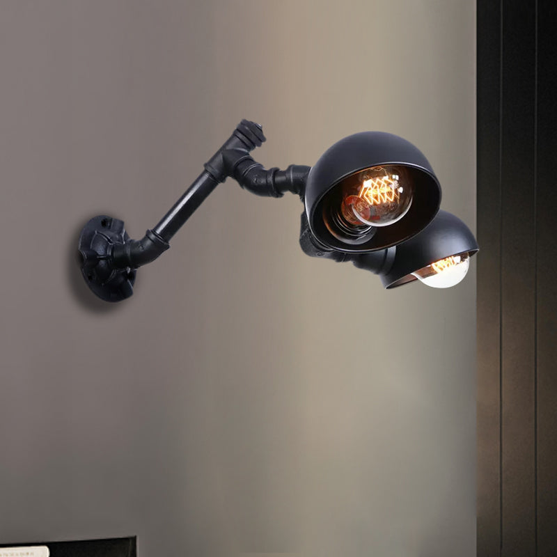 Frendorf | Schwarze Schalenform-Wandlampe mit Rohr Industriell Vintage Metall 2 Lichter Flur Wandbeleuchtung Leuchte