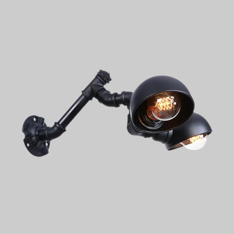 Frendorf | Schwarze Schalenform-Wandlampe mit Rohr Industriell Vintage Metall 2 Lichter Flur Wandbeleuchtung Leuchte