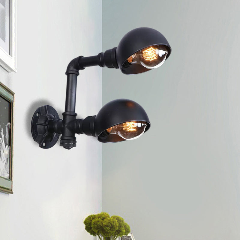 Frendorf | Schwarze Schalenform-Wandlampe mit Rohr Industriell Vintage Metall 2 Lichter Flur Wandbeleuchtung Leuchte