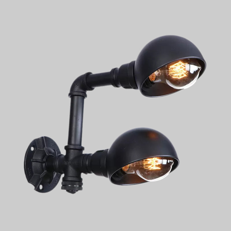 Frendorf | Schwarze Schalenform-Wandlampe mit Rohr Industriell Vintage Metall 2 Lichter Flur Wandbeleuchtung Leuchte