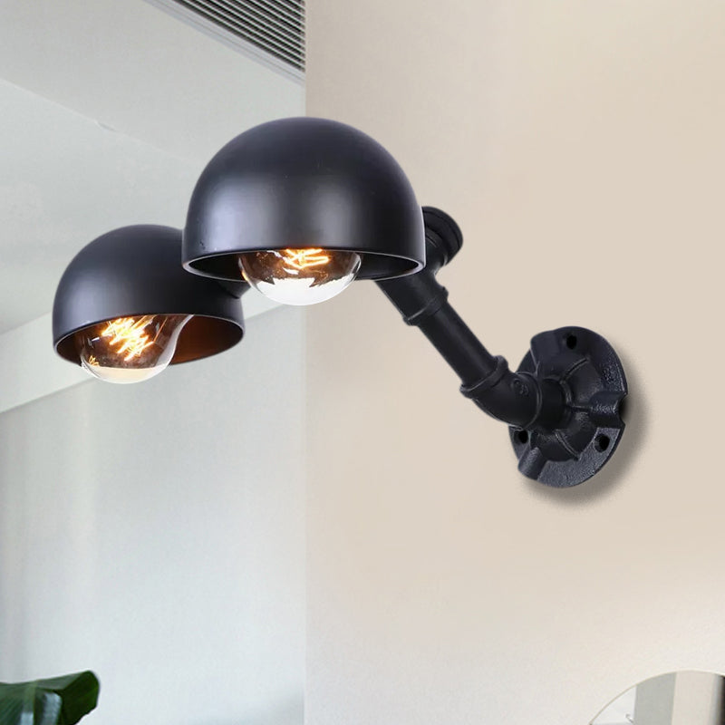 Frendorf | Schwarze Schalenform-Wandlampe mit Rohr Industriell Vintage Metall 2 Lichter Flur Wandbeleuchtung Leuchte