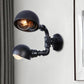 Frendorf | Schwarze 2-Glühbirnen-Wandleuchte Industriedesign Metall-Dom-Wandlampe mit Rohr für Flur