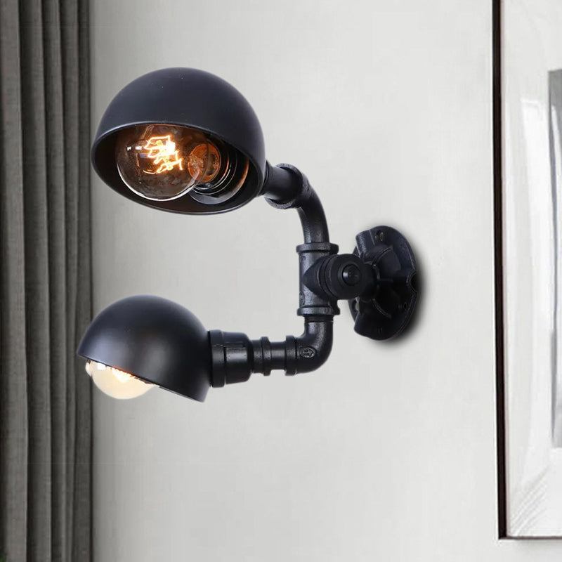 Frendorf | Schwarze 2-Glühbirnen-Wandleuchte Industriedesign Metall-Dom-Wandlampe mit Rohr für Flur