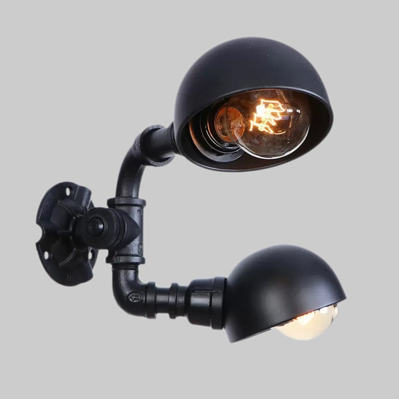 Frendorf | Schwarze 2-Glühbirnen-Wandleuchte Industriedesign Metall-Dom-Wandlampe mit Rohr für Flur