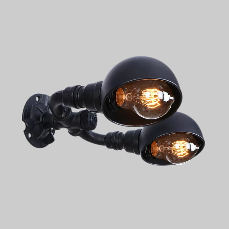 Frendorf | Schwarze 2-Glühbirnen-Wandleuchte Industriedesign Metall-Dom-Wandlampe mit Rohr für Flur