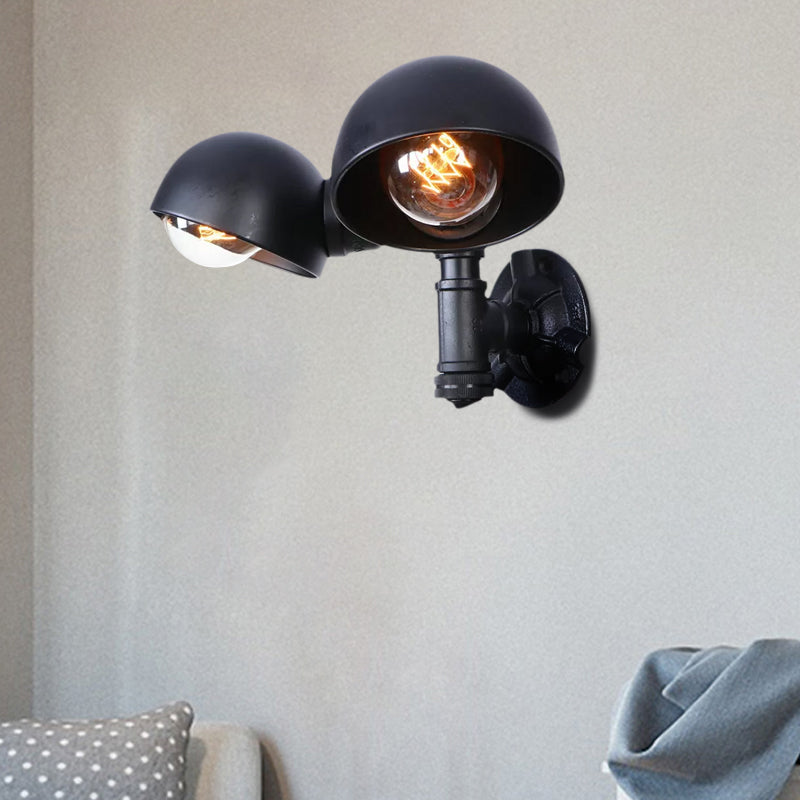 Frendorf | Schwarze 2-Glühbirnen-Wandleuchte Industriedesign Metall-Dom-Wandlampe mit Rohr für Flur