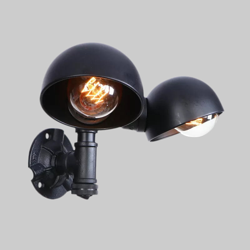 Frendorf | Schwarze 2-Glühbirnen-Wandleuchte Industriedesign Metall-Dom-Wandlampe mit Rohr für Flur