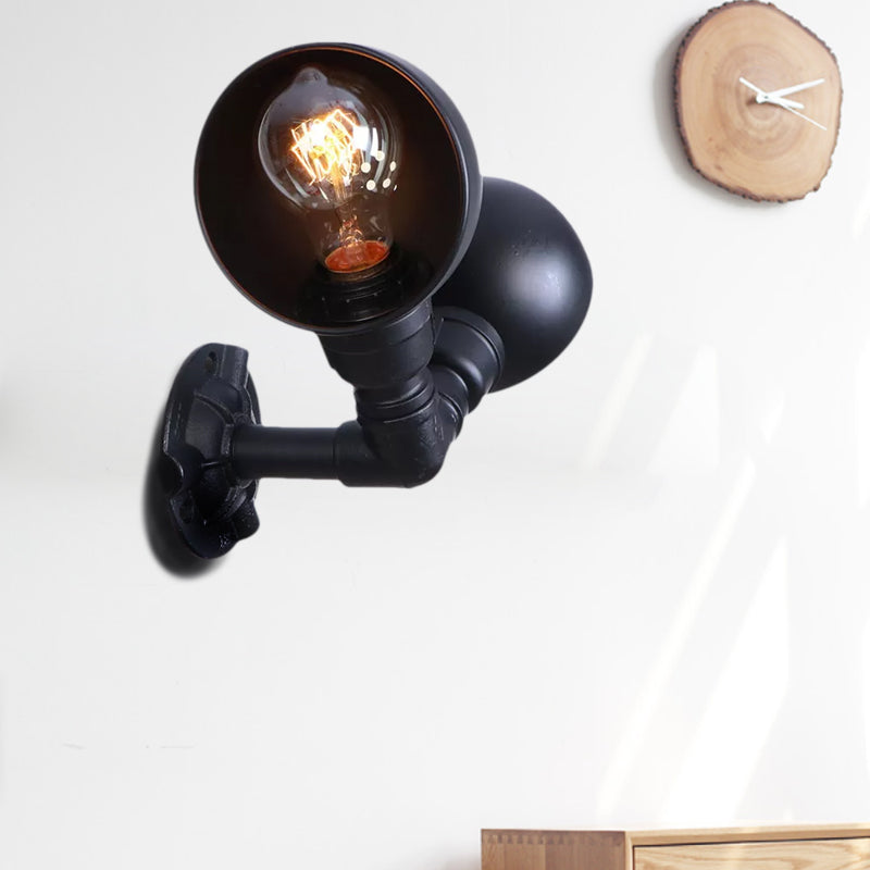 Frendorf | Schwarze 2-Glühbirnen-Wandleuchte Industriedesign Metall-Dom-Wandlampe mit Rohr für Flur