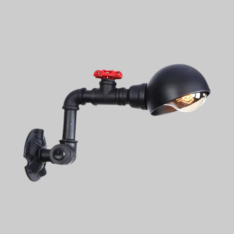 Frendorf | Vintage Style Pipe Wandlamp Sconces met Koepelkap en Ventielwiel 1 Licht Metaal Wandarmatuur in Zwart