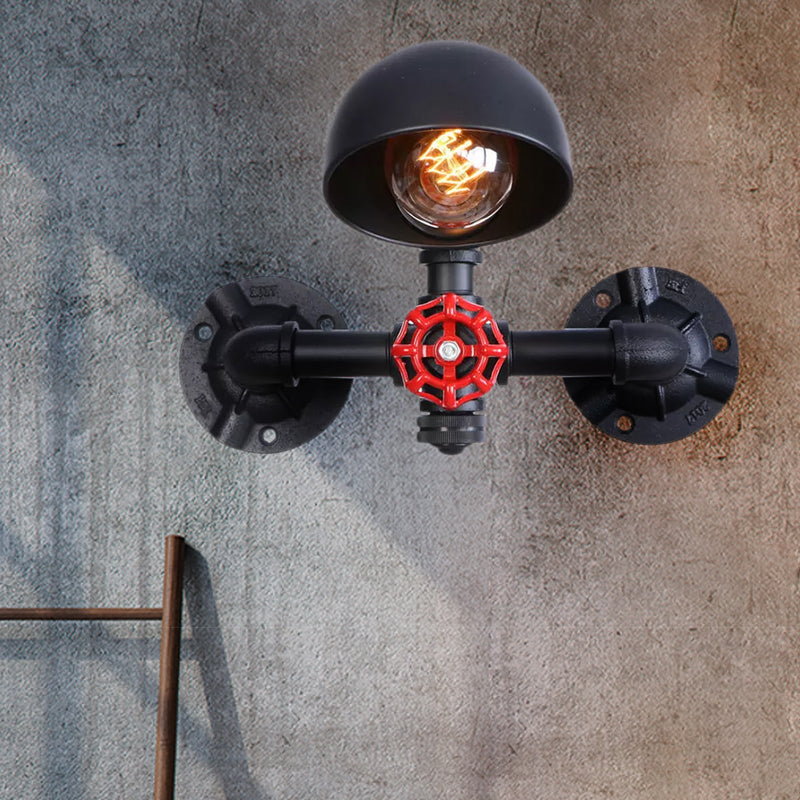 Frendorf | Steampunk Koepel Wandlamp Fixture met Ventielwiel 1 Hoofd Metallic Wandverlichting in Zwart voor Woonkamer