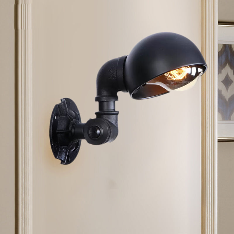 Frendorf | Vintage Stijlvolle Kom Schaduw Wandverlichting 1 Licht Metallic Wandlamp met Pijp in Zwart