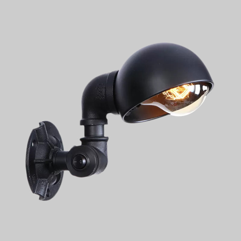 Frendorf | Vintage Stijlvolle Kom Schaduw Wandverlichting 1 Licht Metallic Wandlamp met Pijp in Zwart