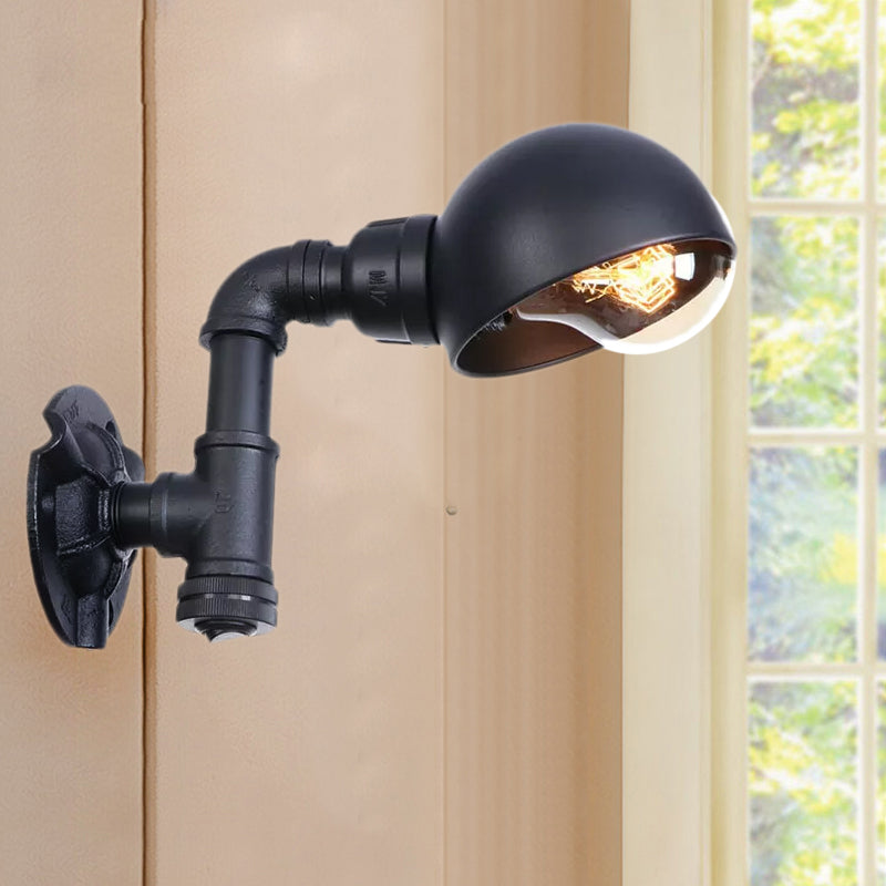 Frendorf | Vintage Stijlvolle Kom Schaduw Wandverlichting 1 Licht Metallic Wandlamp met Pijp in Zwart