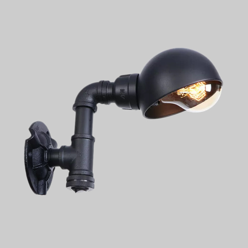 Frendorf | Vintage Stijlvolle Kom Schaduw Wandverlichting 1 Licht Metallic Wandlamp met Pijp in Zwart
