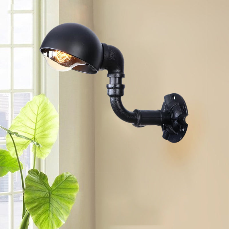 Frendorf | Vintage Stijlvolle Kom Schaduw Wandverlichting 1 Licht Metallic Wandlamp met Pijp in Zwart