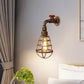 Frendorf | 1 Kopfkäfig Glühbirnenförmige Wandlampe Bauernhausstil Alter Bronze Eisen Wandlicht mit Ventilrad