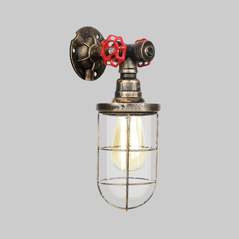 Frendorf | Draadbeschermer IJzeren Wandlamp met Waterpijp Rustieke Stijl 1 Licht Badkamer Wandlamp Fixture in Verouderd Messing