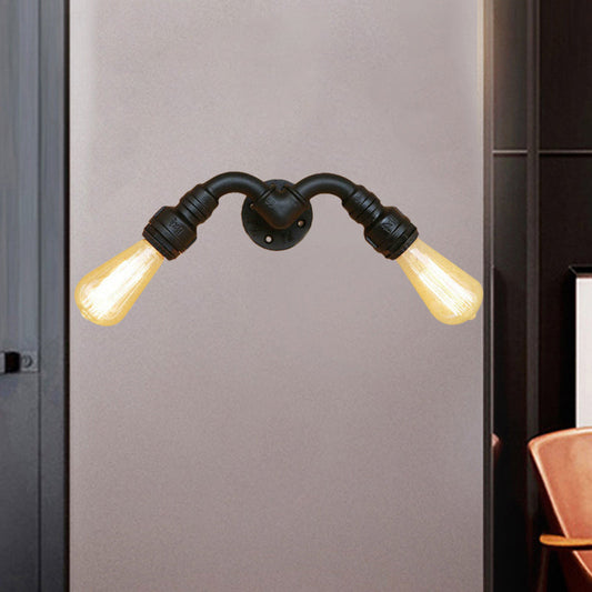 Frendorf | Vintage Style Bare Bulb Wandlamp met Pijpontwerp 2 Koppen Metalen Wandlamp in Zwart voor Binnen