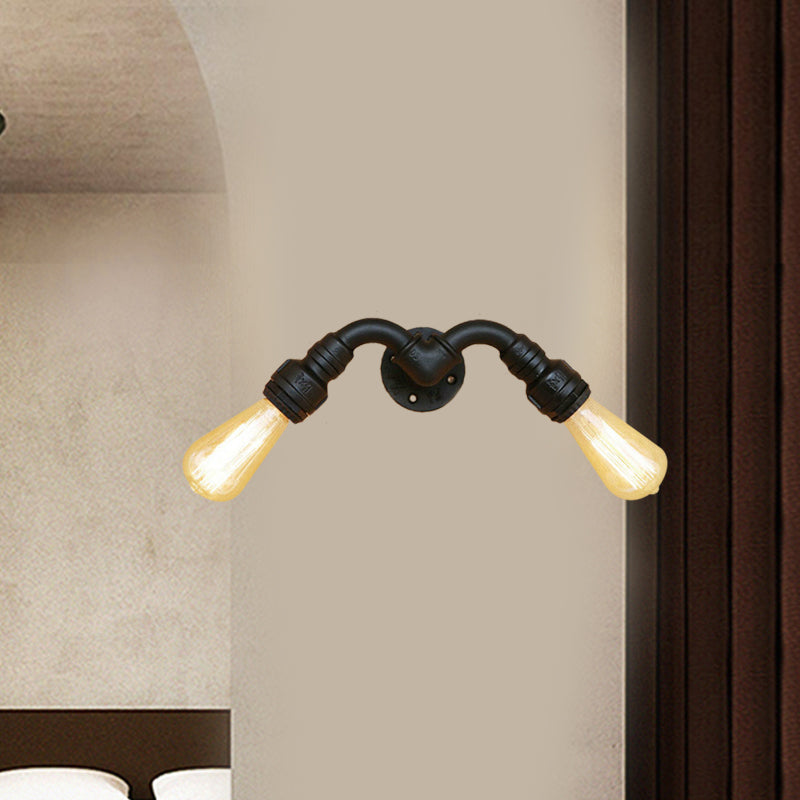 Frendorf | Vintage Style Bare Bulb Wandlamp met Pijpontwerp 2 Koppen Metalen Wandlamp in Zwart voor Binnen