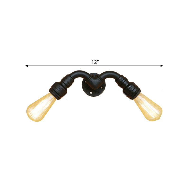 Frendorf | Vintage Style Bare Bulb Wandlamp met Pijpontwerp 2 Koppen Metalen Wandlamp in Zwart voor Binnen