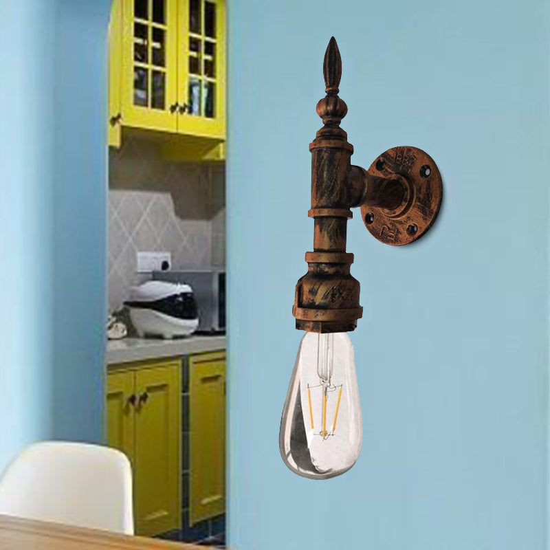 Frendorf | Exposed Bulb Schlafzimmer Wandbeleuchtung Industrie Stil Eisen 1 Glühbirne Bronze/Rost Wandlampe mit Rohr