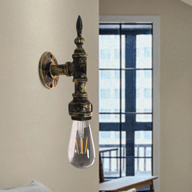 Frendorf | Exposed Bulb Schlafzimmer Wandbeleuchtung Industrie Stil Eisen 1 Glühbirne Bronze/Rost Wandlampe mit Rohr