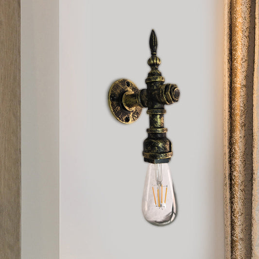 Frendorf | Eisen Bronze Wandleuchte Nackte Glühbirne 1 Licht Rustikaler Stil Wandarmatur Licht mit Wasserrohr Design für Restaurant