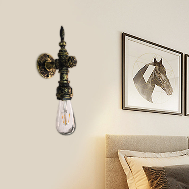 Frendorf | Eisen Bronze Wandleuchte Nackte Glühbirne 1 Licht Rustikaler Stil Wandarmatur Licht mit Wasserrohr Design für Restaurant