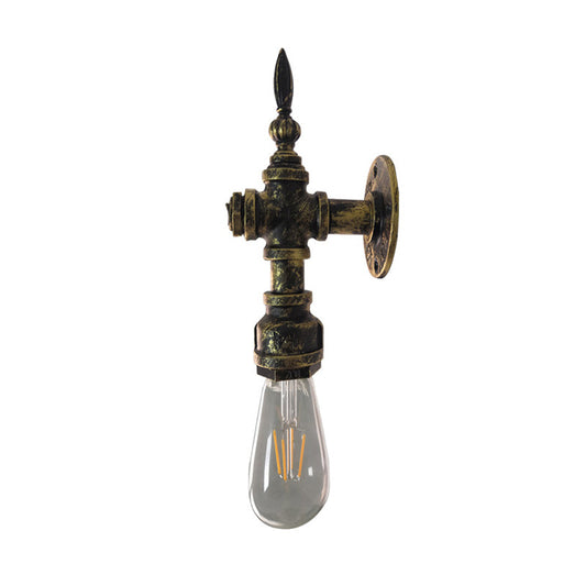Frendorf | Eisen Bronze Wandleuchte Nackte Glühbirne 1 Licht Rustikaler Stil Wandarmatur Licht mit Wasserrohr Design für Restaurant