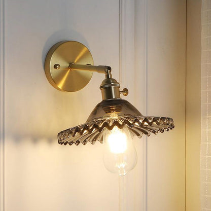 Frendorf | Messing Schalen Wandbeleuchtung Industrie Rauchglas 1 Licht Wohnzimmer Wandlampe Lichtarmatur