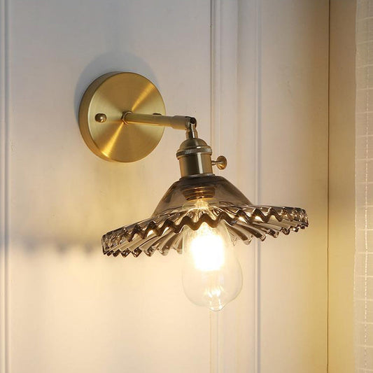 Frendorf | Messing Schalen Wandbeleuchtung Industrie Rauchglas 1 Licht Wohnzimmer Wandlampe Lichtarmatur