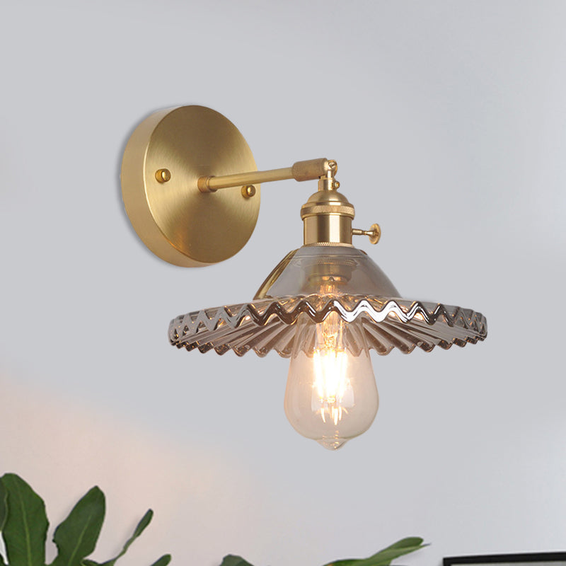 Frendorf | Messing Schalen Wandbeleuchtung Industrie Rauchglas 1 Licht Wohnzimmer Wandlampe Lichtarmatur